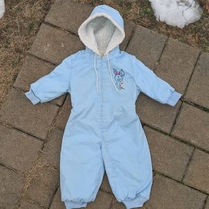Vintage 60s 70s Young Set Blue Baby Bunny Embroidered Snowsuit